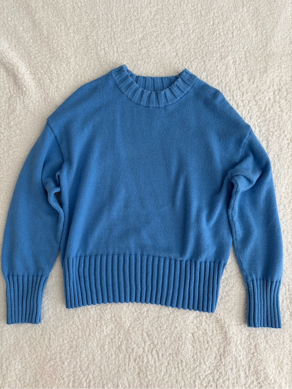 GAP Blue Cotton Blend Ribbed Mock Neck Sweater Size L Cozy Knit Pullover